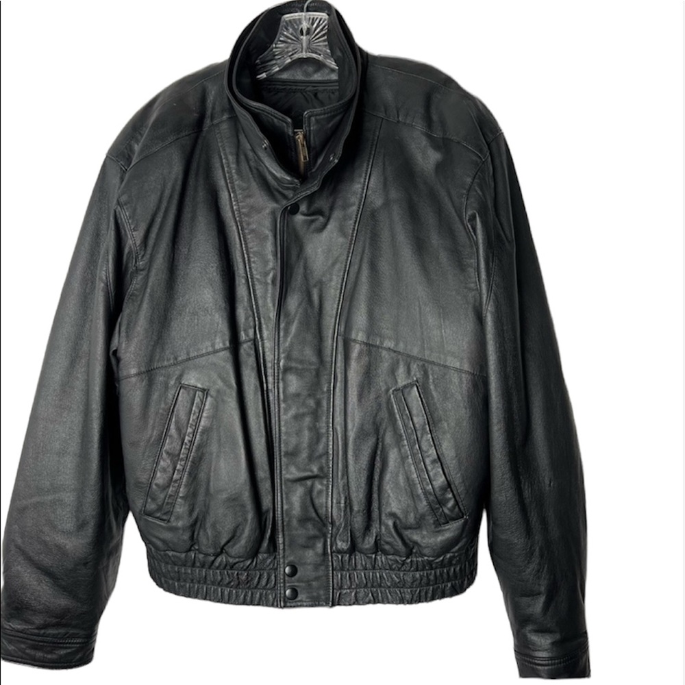 Men's Black Leather Bomber Jacket